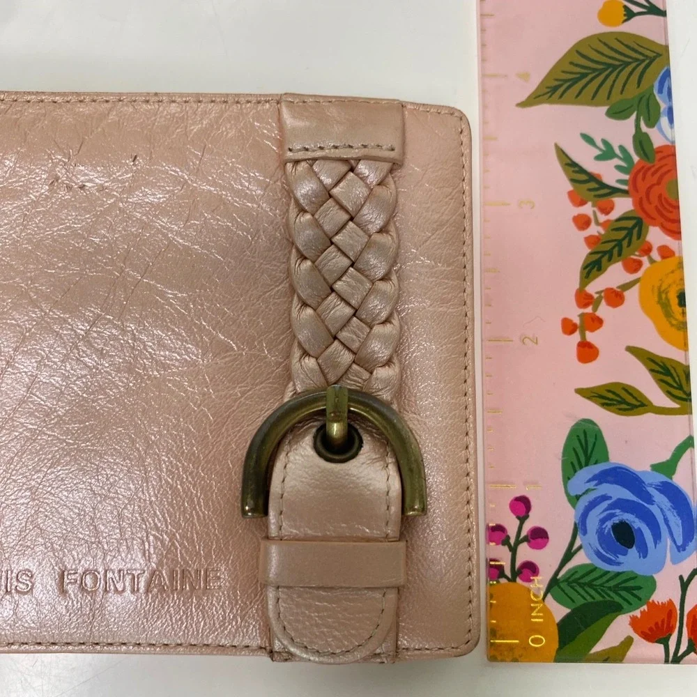 Vintage Louis Fontaine Leather Wallet Braided Accent Pale‎ Pink Fold Over